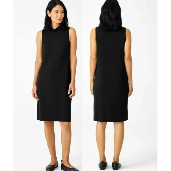 Eileen Fisher Women's Ash Gray Stretch Jersey Knit Mock Neck Tank Dress  Size PM